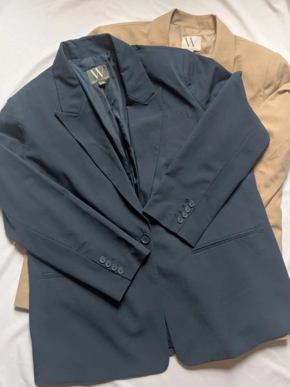 LOT OF 2 WORTHINGTON WOMENS SINGLE BUTTON BLAZERS XXL BLUE AND CAMEL FULLY LINED
